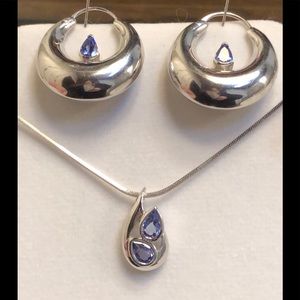 Tanzanite and Silver Necklace & Earnings